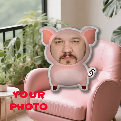 Uplift Curations PiggyJoy Customized Face Cushion Pillow Double Sided Pink Pig Seat & Decor Pillow Gift pig Design 11.8 In