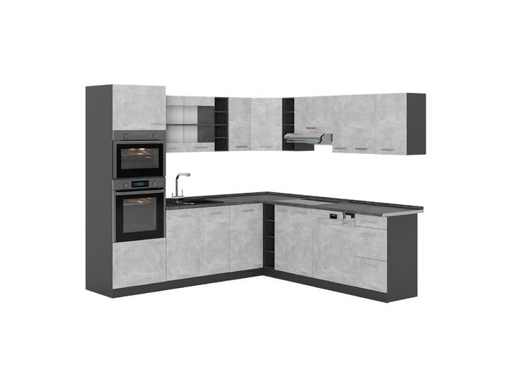 Cuisine en angle sans pt béton/anthracite 247x81.6cm
