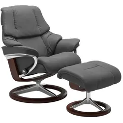 Stressless Sessel mit Hocker Reno Signature Leder Grau Batick Grey S (Small)