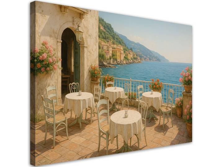 Feeby Leinwandbild Shabby Chic Meerblick 120x80cm, Beige, Stadtarchitektur, Rechteckig, 120x80 cm, Bilder & Rahmen, Bilder, Leinwandbilder