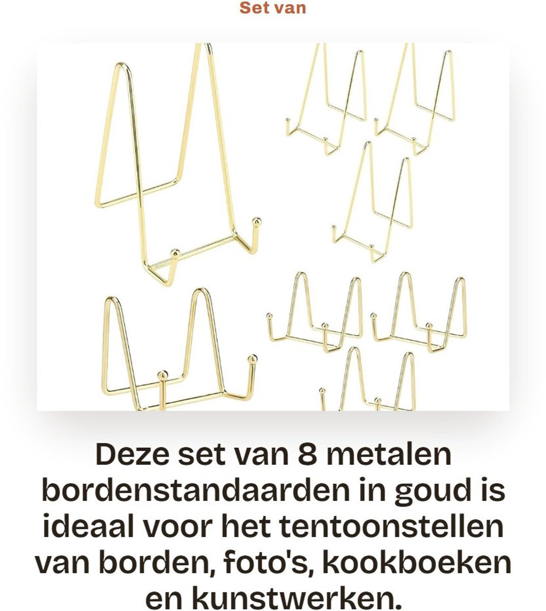 Dailygoods Bordenstandaard Goud - Set van 8 - Metalen Bordenhouder en Decoratieve Plaathouder