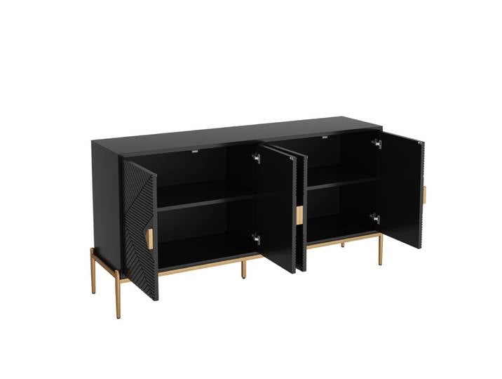 Buffet en panneaux de particules noir 162x40x80 cm