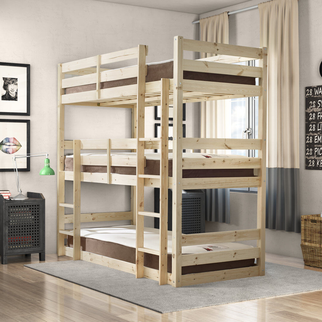 Harriet Bee Ellen Single (3') Triple Sleeper Heavy Duty Bunk Bed Clear Extra Long Twin Over Extra Long Twin;EU Toddler - 80 x 160 cm