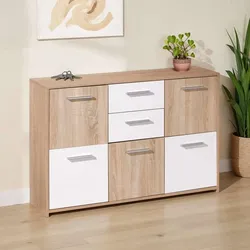 Wohnzimmer Sideboard in Eiche Sonoma Weiß