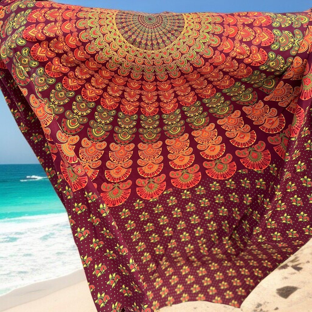 Lindian Style XXL Mandala Strandlaken - Oranje/geel/rood - 100% Duurzaam katoen