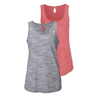 Tanktop BEACHTIME BY LASCANA "mit Struktureffekt", Damen, Gr. 32/34, orange (apricot, meliert, grau, meliert), Obermaterial: 85% Polyester, 15% Viskose, meliert, bequem hüftlang, Rundhals, Tops Tanktop, aus pflegeleichter Qualität
