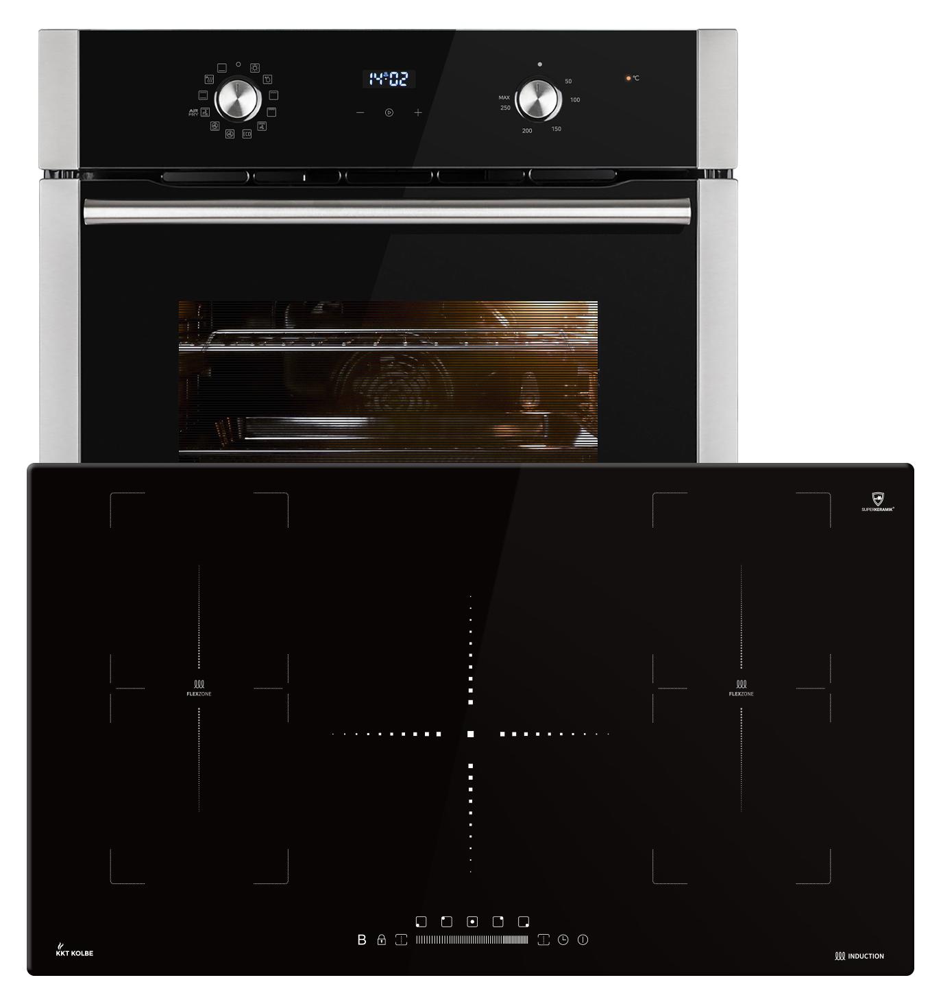 Autarkes Herdset: 60cm Einbaubackofen BO8810SS + 90cm Induktionskochfeld IH89005FZ | Grill | Heißluft | Teleskopauszüge | Automatik-Timer | 2-fach Wärmeschutzverglasung | SET8810IH890FZ