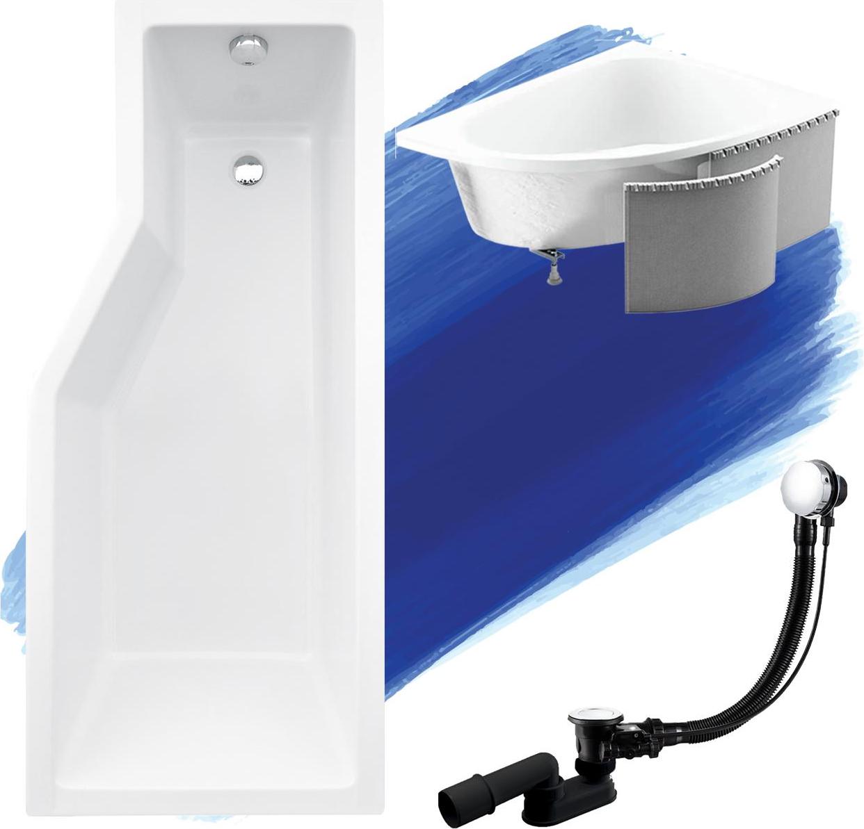 BADLAND Eckbadewanne Badewanne Integra 150x75 Rechts mit Styroporverkleidung | Ablaufgarnitur & Füße GRATIS