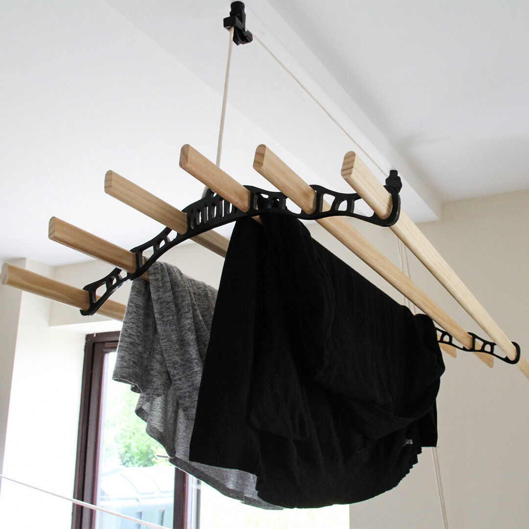 Rebrilliant Ceiling Pulley Drying Rack Wood/Gray 14cm H x 150cm W x 56cm D