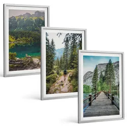 BILDER SET 3er Set - 40x60 cm Silberner Rahmen - Berge, Seen, Wälder, Wege