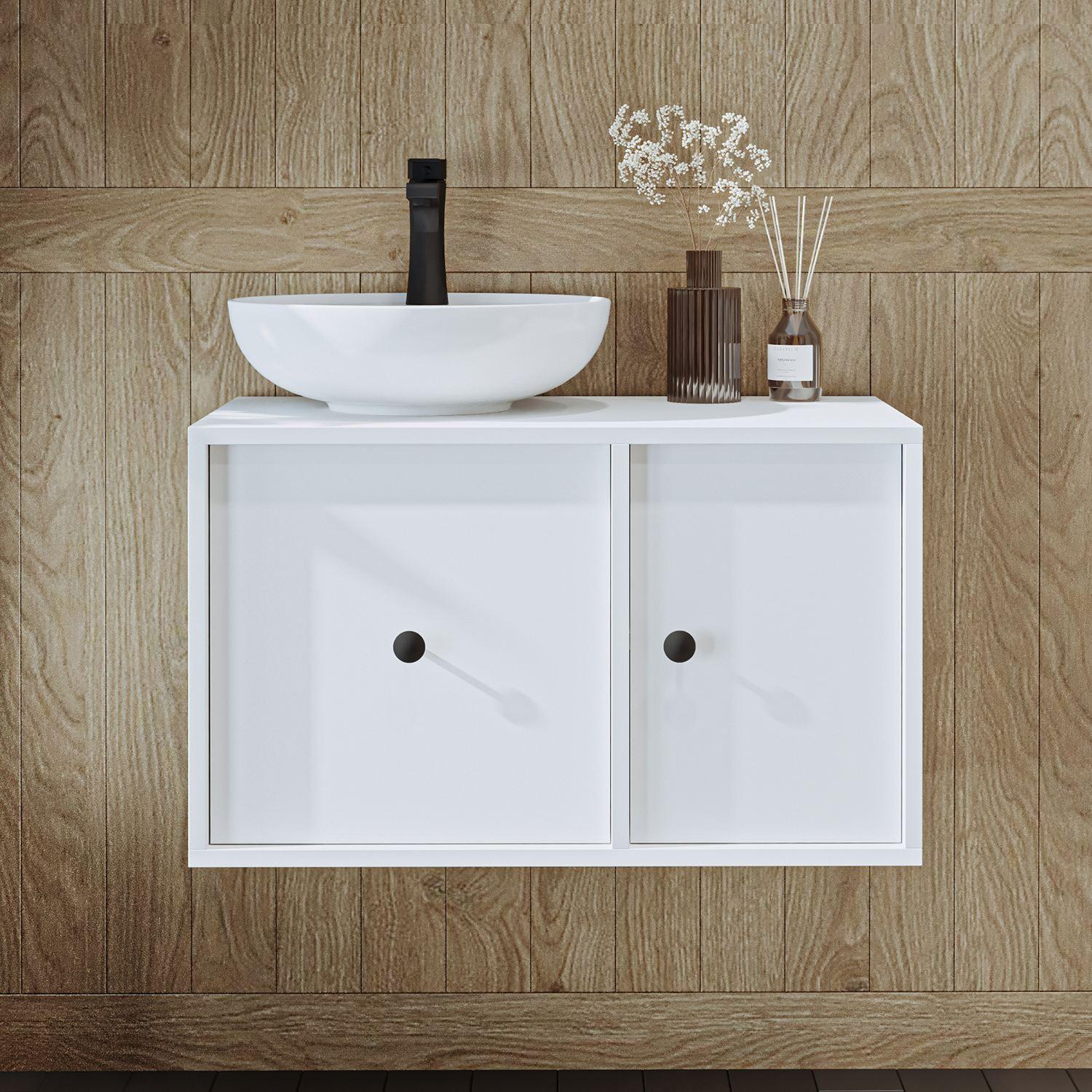 Skye Decor, Hochwertiger Badschrank mit Waschbecken, 75 cm, Weiß, 100% MDF, 100% Keramik
