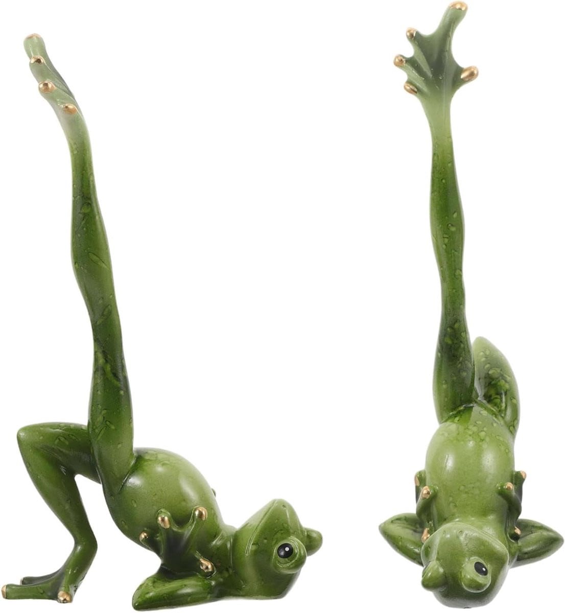 Set van 2 Groene Kikker Beeldjes - Yoga Figuren voor Bureau Decoratie - Hoogte: 19 cm