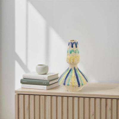 Storied Home Hand-Painted Stoneware Vase in Reactive Crackle Glaze
