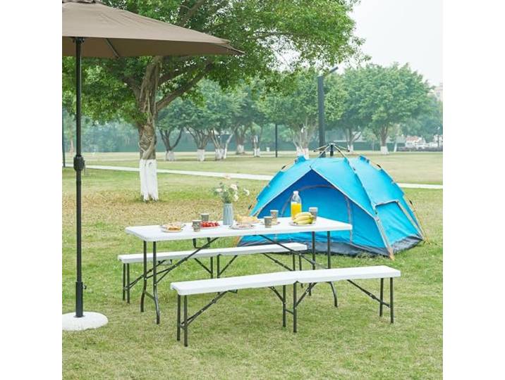 [en.casa] Klapptisch Ljusnarsberg Gartentisch klappbarer Outdoor-Tisch Falttisch aus Kunststoff Campingtisch mit Schlaufe zum Tragen 180x75x72cm Weiß