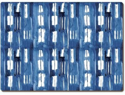 CounterArt Indigo Block Lines Decorative Hardboard Placemats with Protective Cork Backing 4 Pack Heat Tolerant and Easily Wipes Clean