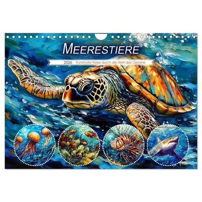 Meerestiere - Kunstvolle Reise durch die Welt der Ozeane (Wandkalender 2026 DIN A4 quer), CALVENDO Monatskalender