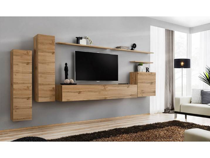 ASM-Moebel Wohnwand Wohnwand SWITCH I Wotan mit Hochglanzfronten und Push-Click System, Mit Hochglanzfronten und Push-Click System