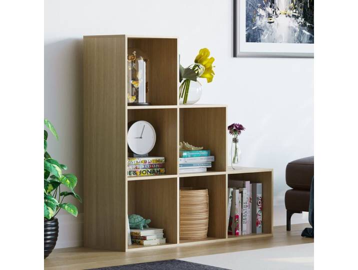 Bibliothèque escalier Durham à 6 cubes chêne – Étagère de rangement moderne pour bureau ou salon