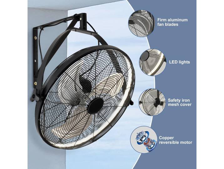 Nouveau ventilateur électrique avec lampe, ventilateur mural avec éclairage et grille de protection, télécommande, 6 vitesses réglables, ventilateur de plafond intelligent avec lumière