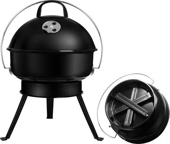 Draagbare tabletop houtskoolgrill met deksel voor 2 volwassenen, zwart, emaille staal