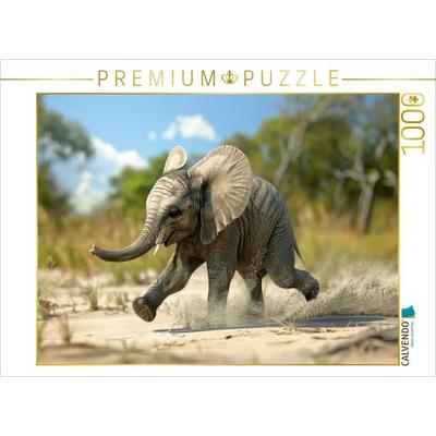CALVENDO Puzzle Jetzt aber los - rennender junger Elefant | 1000 Teile Lege-Größe 64x48cm Foto-Puzzle für glückliche Stunden
