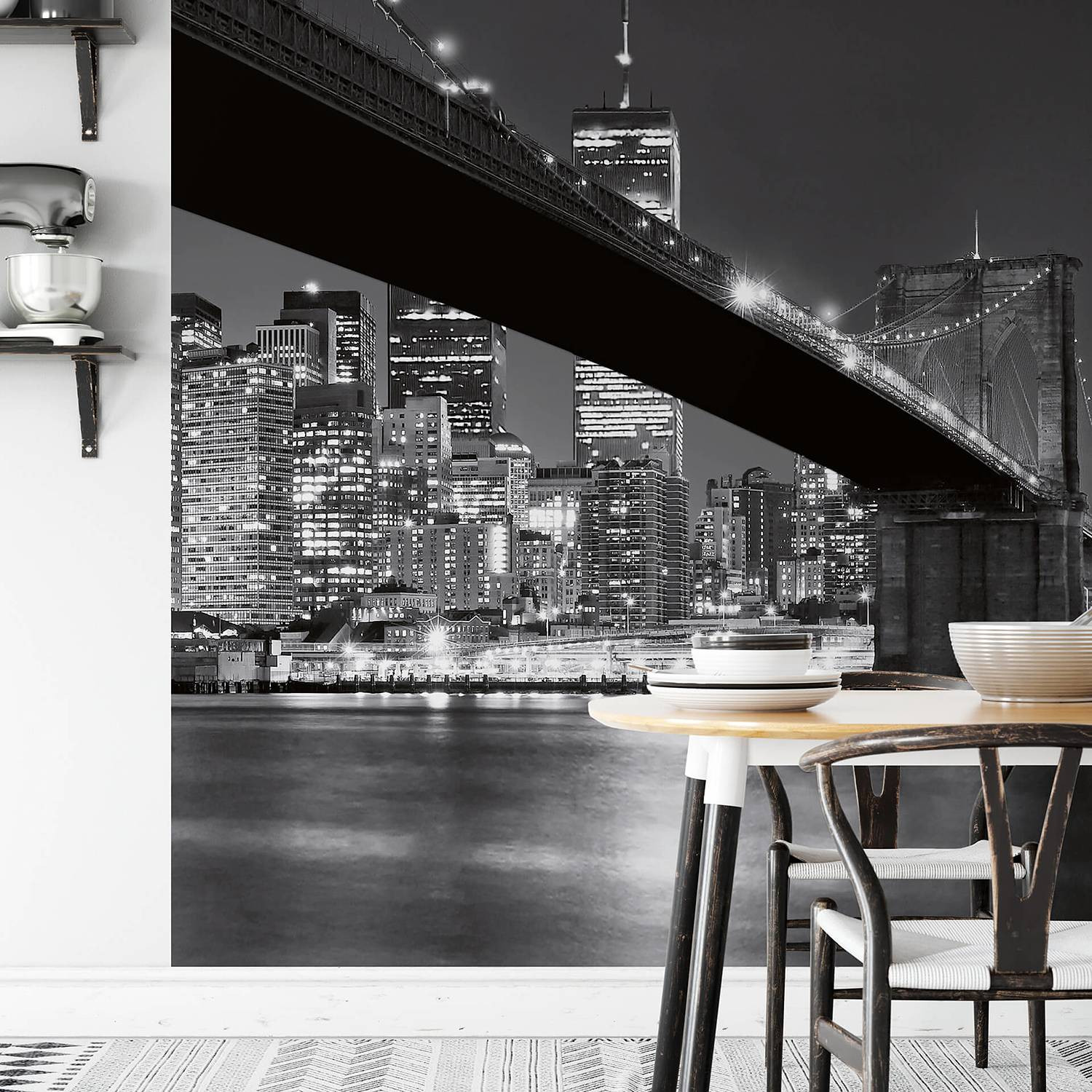 home24 Fotobehang Brooklyn Bridge Urban City Mural Grijs en Zwart