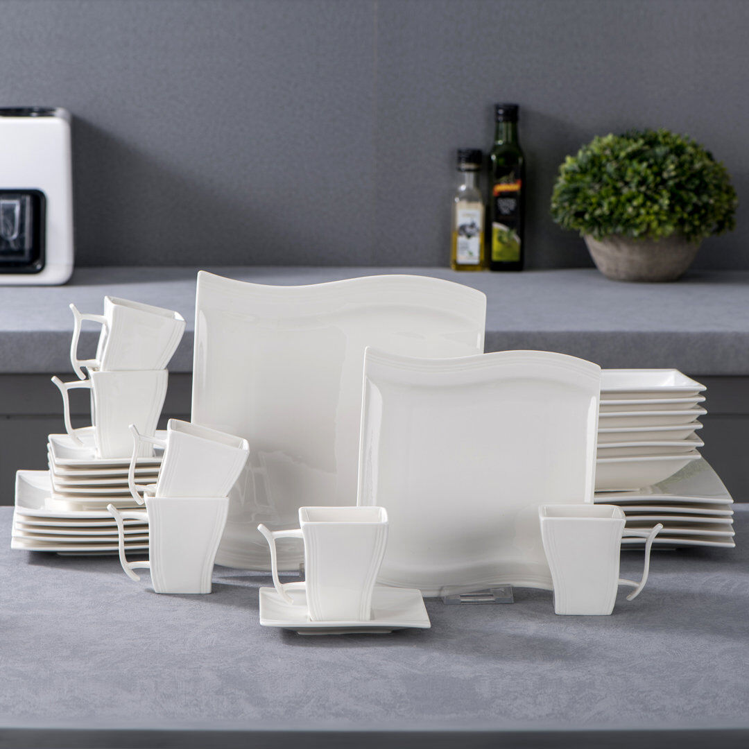 MALACASA 30 Piece Dinnerware Set, Service for 6 Ivory;White 30