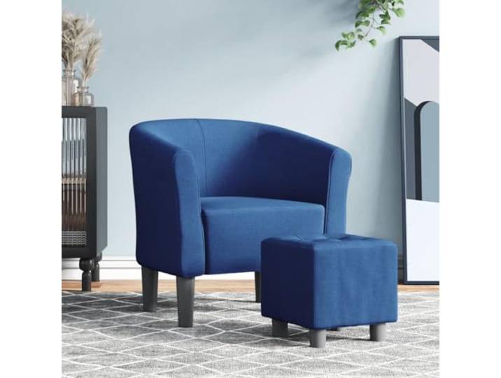 HEFZGDB Moderner Clubsessel mit Fußhocker in Blau aus strapazierfähigem Stoff für Wohnzimmer und Büro mit robustem Holzgestell und bequemer Polsterung
