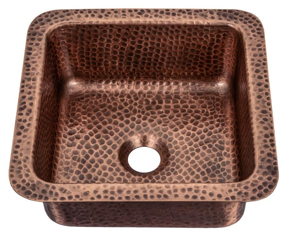 Dripio Handgehamerde koperen wastafel voor opbouwmontage, 12 inch