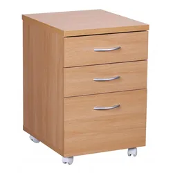 Moderner Büro Rollcontainer in Buche, 60 cm, mit 3 Schubladen, elegante Aluminiumgriffe, praktische Rollen für leichte Beweglichkeit | Kadima Design