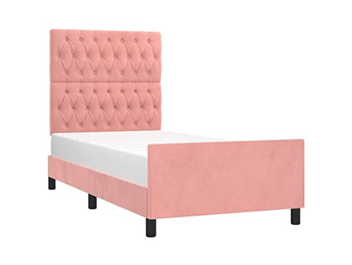 KTHLBRH Bettgestell Rosa 90 x 200 cm Samt mit Kopfteil Höhenverstellbar, stabile Beine, Latten aus Sperrholz, Rückenunterstützung