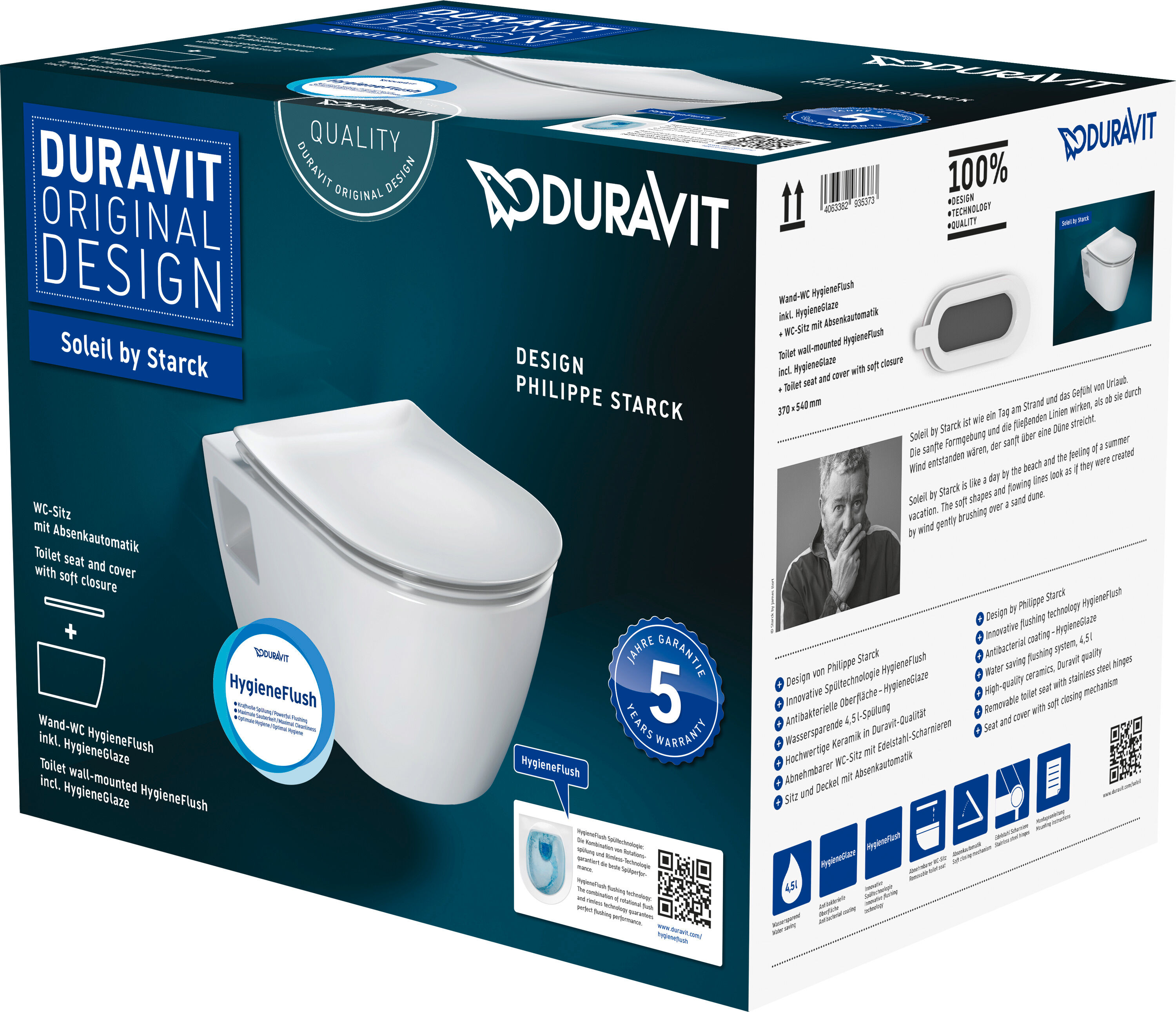 Duravit Soleil by Starck mural WC match3 set 45860920A1 avec siège WC , sans rebord, blanc Hygiene Glaze