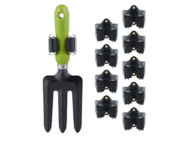 Relaxdays Porte-outils jeu de 10\,rouleaux de caoutchouc à coincer\, support balai mural universel\, jardin\,en fer gris