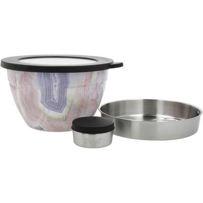Salatschüssel S'WELL "S'well Calacatta Gold Salad Bowl Kit, 1.9L", rosa (geode rose), B:21cm H:12cm T:19cm, Edelstahl, Schüsseln, Salatschüssel, Therma-S'well-Technologie mit vakuumisolierten Außenschale