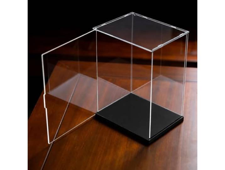 WLCGYD Acryl Vitrine Staubschutzhaube Für Sammlerstücke, Mit Frontklappe Vitrine Nach Maß, Mit Erhöhtem Sockel (Weiß/Schwarz), Stapelbar; Geeignet Für Actionfiguren, Modelle, Golfbälle