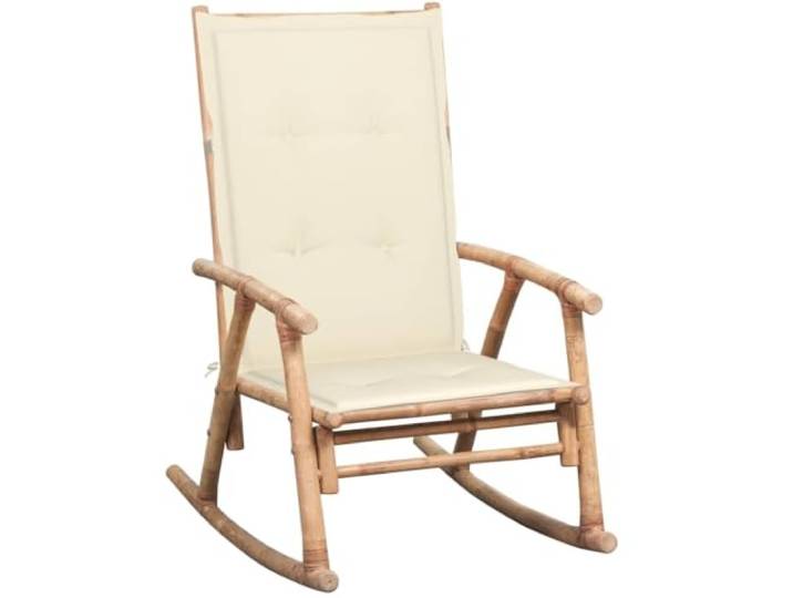 HEFZGDB Bambus Schaukelstuhl für Garten und Terrasse, UV- und witterungsbeständiger Outdoor-Stuhl mit wasserabweisendem Polyester-Kissen, robust und langlebig bis 110 kg