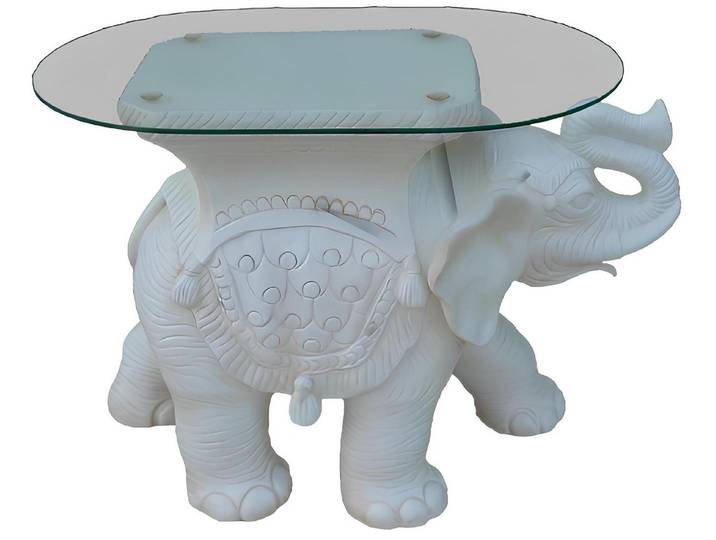 JVmoebel Couchtisch Beistelltisch Elefant aus Glas für stilvolle Wohnräume (Tisch Elefant mit Glas Material: Kunststoff/Acryl 40x60 cm), Made in Europa