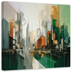 LEINWANDBILD Stadt Abstraktion Geometrisch Grün 50x50cm
