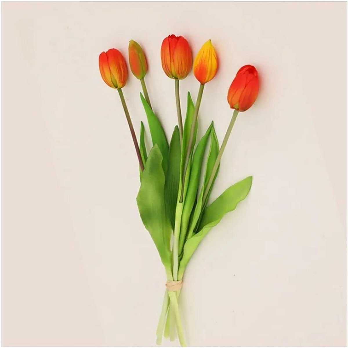 Set van 5 oranje kunsttulpen van zachte siliconen voor woonkamerdecoratie