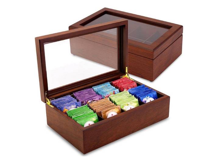 LuxusKollektion Teebox Luxeriöse Teebox Holz 8 Fächer Aufbewahrung Teebeutel Sichtfenster, Holz
