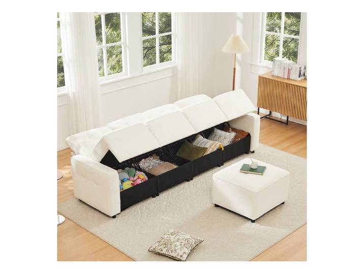 HAUSS SPOLE Schlafsofa Cordstoff 4 Sitzer Stauraum Unter Sitzflächen Mit Hocker Flexibel