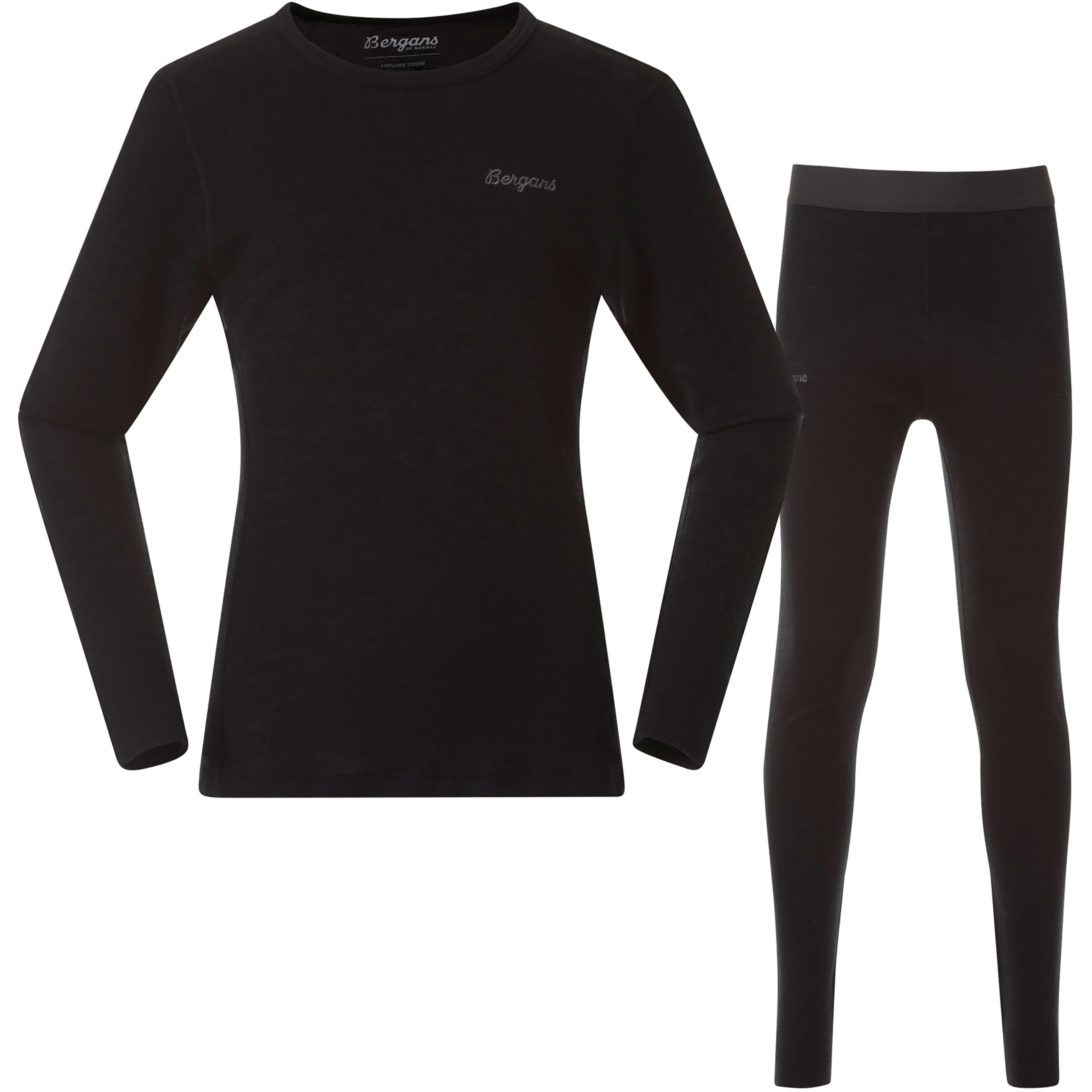 Bergans Allround Merino Unterwäsche Set Kinder Skiunterwäsche schwarz Größe 164 Trekking Schnell trocknend Merinowolle
