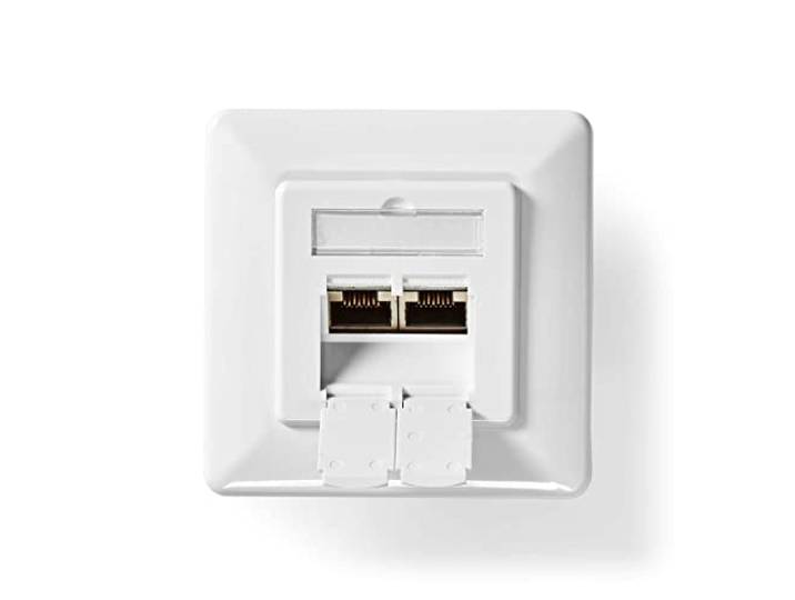 Netwerk Wanddoos - Inbouw - 2 poort(en) - CAT6a - Recht - Female - Goud Verguld - PVC - Wit - Doos