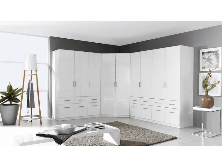 rauch Eckkleiderschrank Eck-Kleiderschrank Celle ca.253x298 cm 14 Schubladen weiß hochglanz