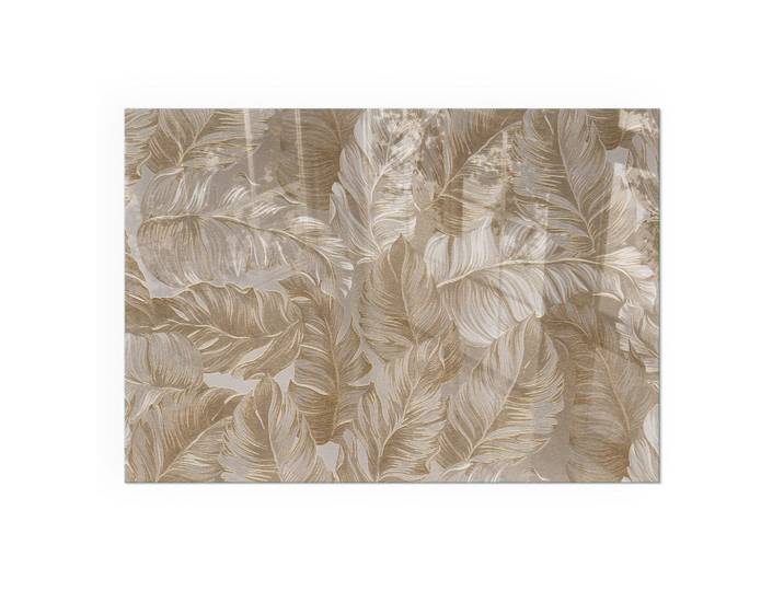 Tulup Kaminbodenplatte 100x70 cm - Blätter in subtilen Mustern, Beige, Glas, Rechteckig, 100x70x0.4 cm, Elektrogeräte, Heizgeräte, Elektrokamine
