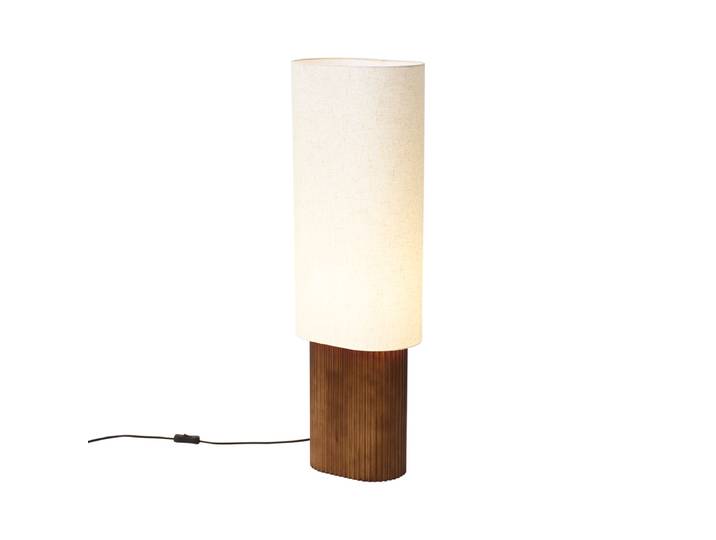 Lampadaire Japandi en bois de noyer avec abat-jour en tissu 90cm