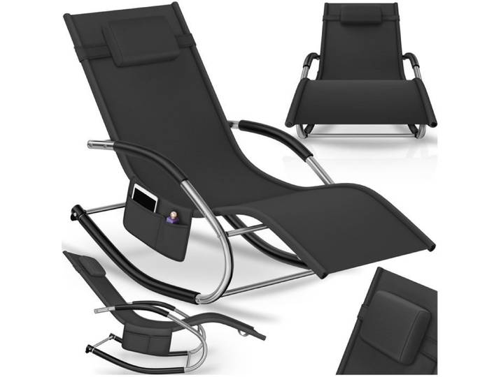 Chaise longue - TECTAKE - Transat TAYA résistant aux intempéries avec coussins respirant capacité de charge 150kg - Noir