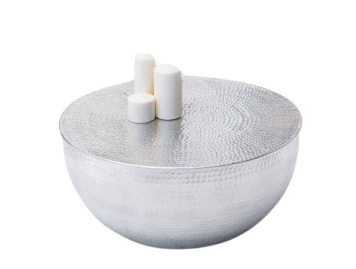 LebensWohnArt Couchtisch Design Couchtisch MARTELLO No.1 Aluminium 60cm silber Hammerschlag