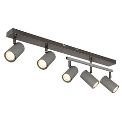 Deckenstrahler Deckenlampe Wohnzimmerleuchte Esszimmerlampe Schlafzimmerleuchte, Metall schwarz grau, Spots verstellbar 5 Flammig GU10, L 70 cm