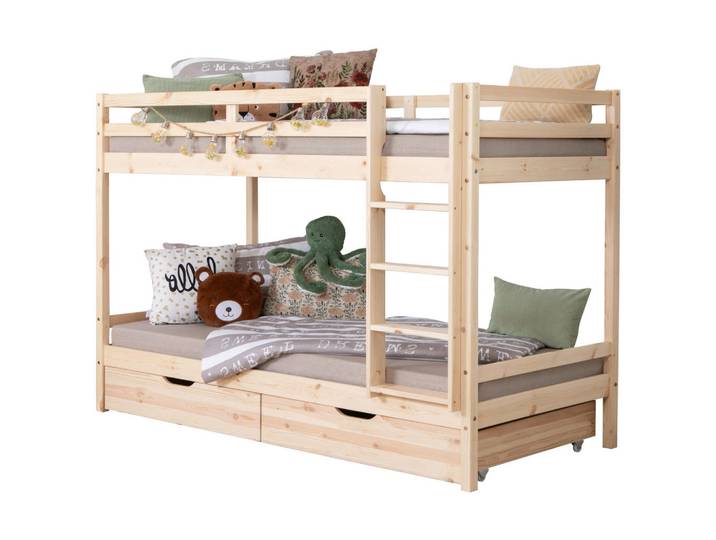Livetastic Etagenbett, Naturfarben, Holz, Kiefer, massiv, 90x200 cm, für Rollrost geeignet, mit Schubkästen, Baby- und Kindermöbel, Kinderzimmer & Jugendzimmer, Kinderbetten, Etagenbett